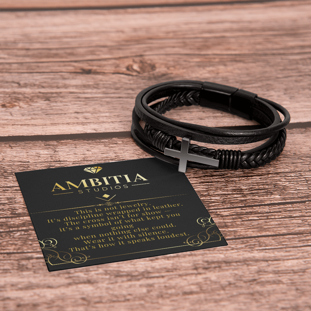 The Silent Code – Black Leather Cross Bracelet