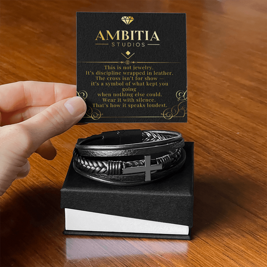 The Silent Code – Black Leather Cross Bracelet