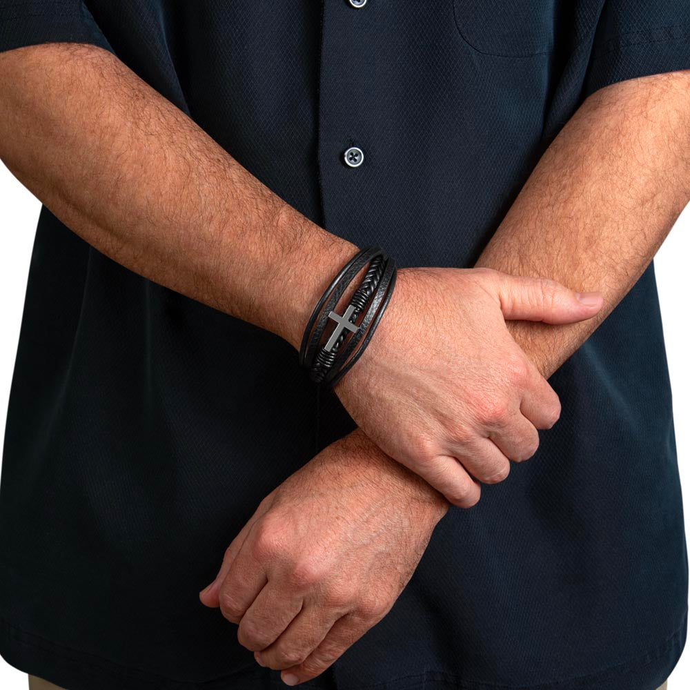 The Silent Code – Black Leather Cross Bracelet