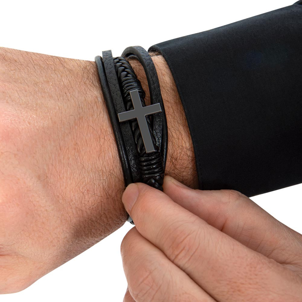 The Silent Code – Black Leather Cross Bracelet