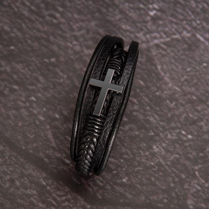 The Silent Code – Black Leather Cross Bracelet